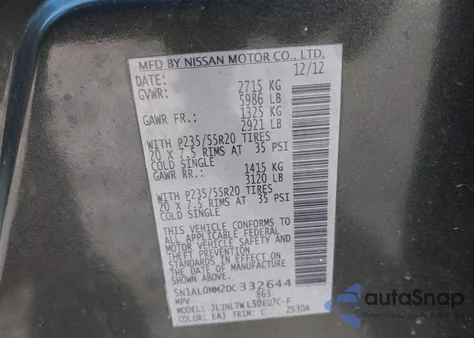 2013 Infiniti Jx35 z USA, uszkodzony, nr VIN 5N1AL0MM2DC332644